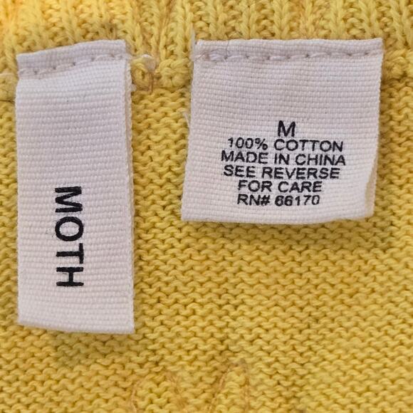Moth Anthropologie Sunny Yellow Cotton Wysteria Lace Trim Fitted Cardigan, Med - Picture 9 of 9